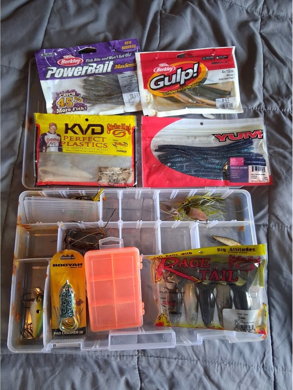 Plastic Bass Pro Shops Fishing Tackle Box with Tackle Lot 10